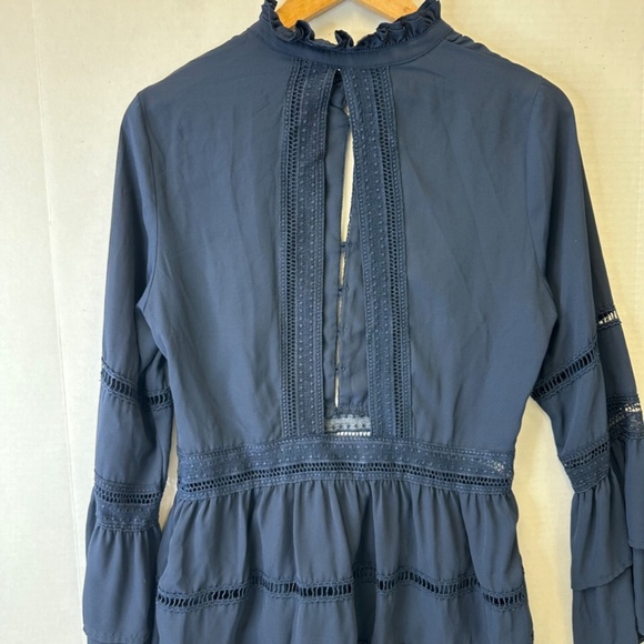 Octavia Navy Blue Ruffle & Lace Boho Blouse size Medium - Picture 6 of 12